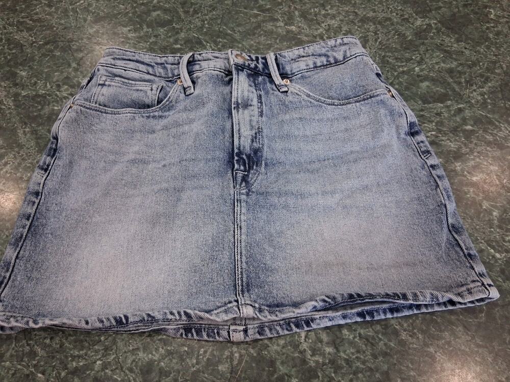 Good American Denim Mini Skirt Blue Stretch Sz 6/28 90s Y2K Classic Jean $128